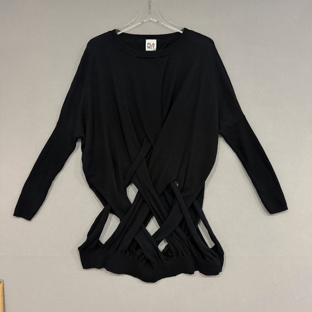 Planet by Lauren G Sweater Top Women's OS Black Cutouts Cotton Lagenlook Travel
